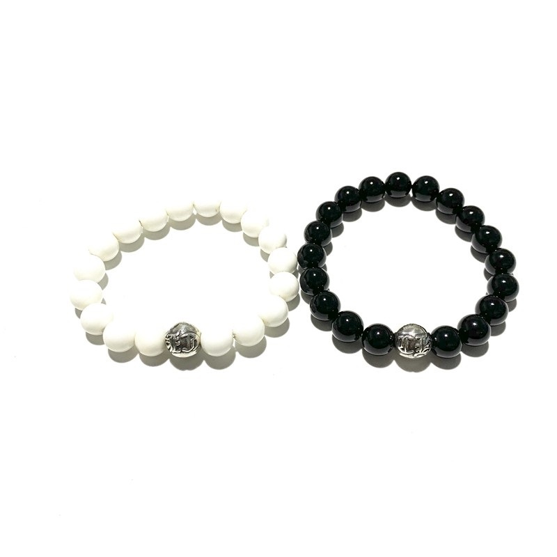 Black white beaded elastic bracelets with sterling silver ball luxury jewelry accessories punk gothic style