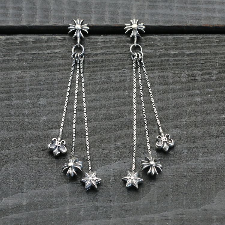 925 sterling silver crosses tassel stud dangle earrings American European gothic punk style antique designer jewelry luxury accessories