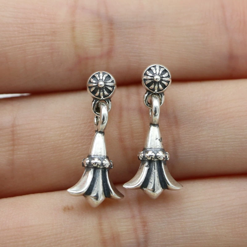 925 sterling silver crosses fishtail stud dangle earrings American European gothic punk style antique designer jewelry luxury accessories