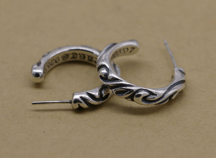 925 sterling silver scroll hoop stud earrings American European gothic punk style antique designer jewelry luxury accessories