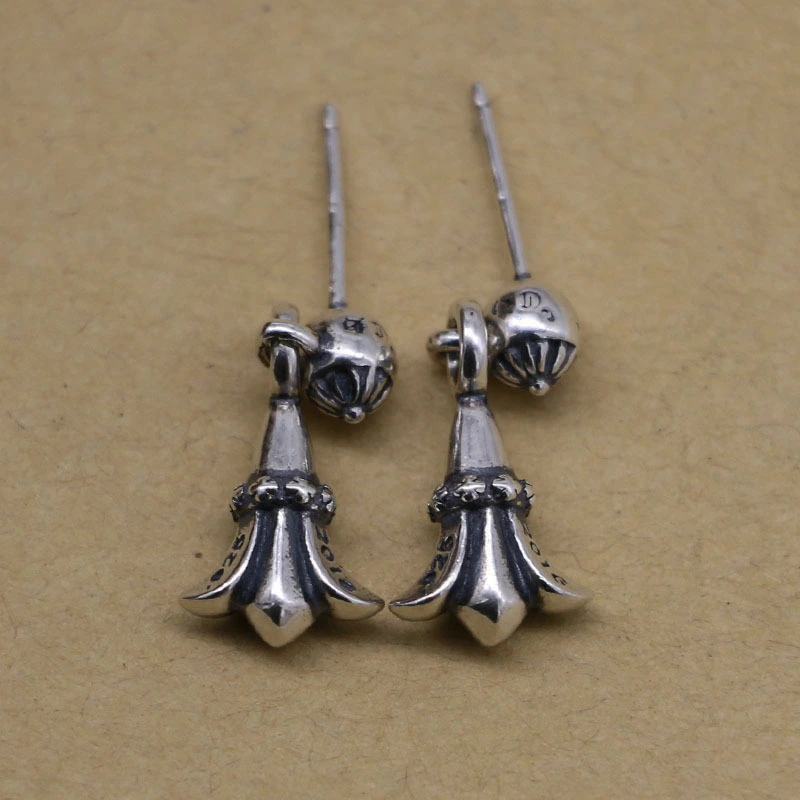 925 sterling silver crosses fishtail stud dangle earrings American European gothic punk style antique designer jewelry luxury accessories