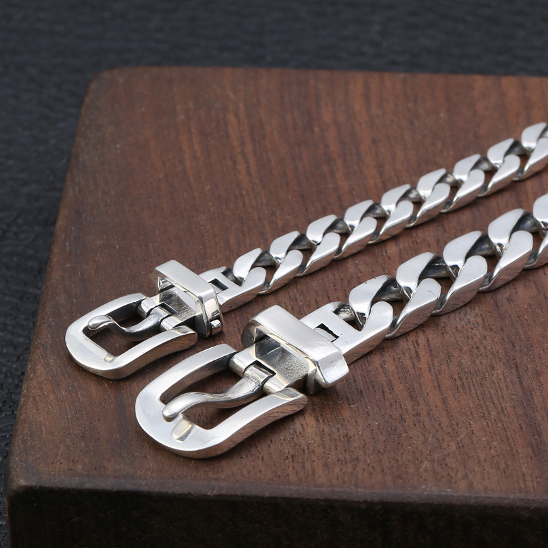 925 sterling silver link chain bracelets antique gothic punk jewelry accessories with belt buckle clasps