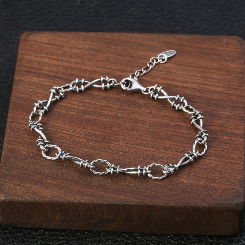 925 sterling silver link chain bracelets antique gothic punk jewelry accessories with lobster clasps