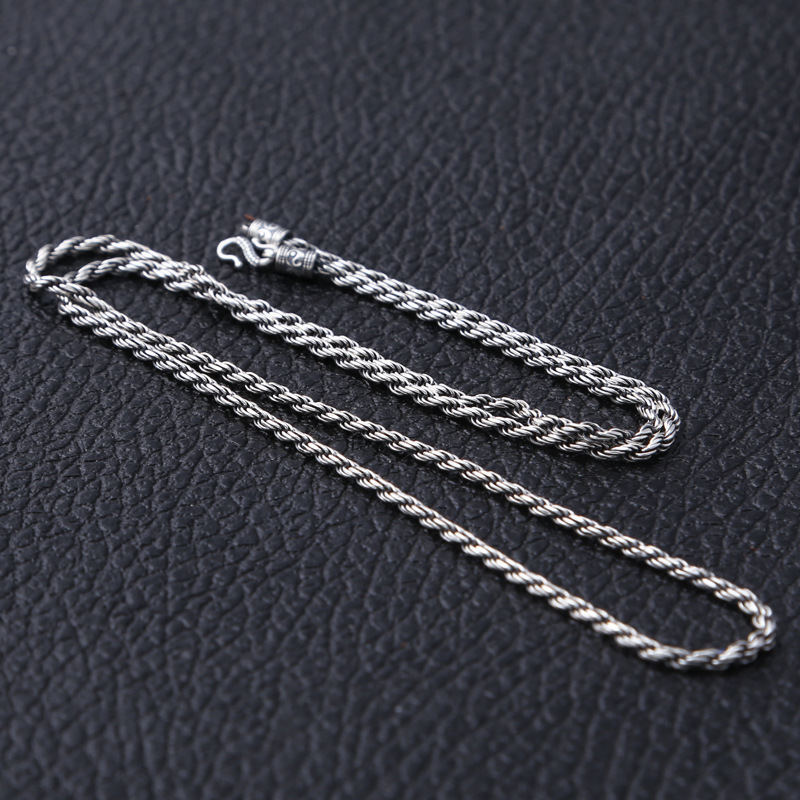 925 sterling silver braided twisted link chain men's necklaces American European gothic punk style antique vintage luxury jewelry accessories gifts