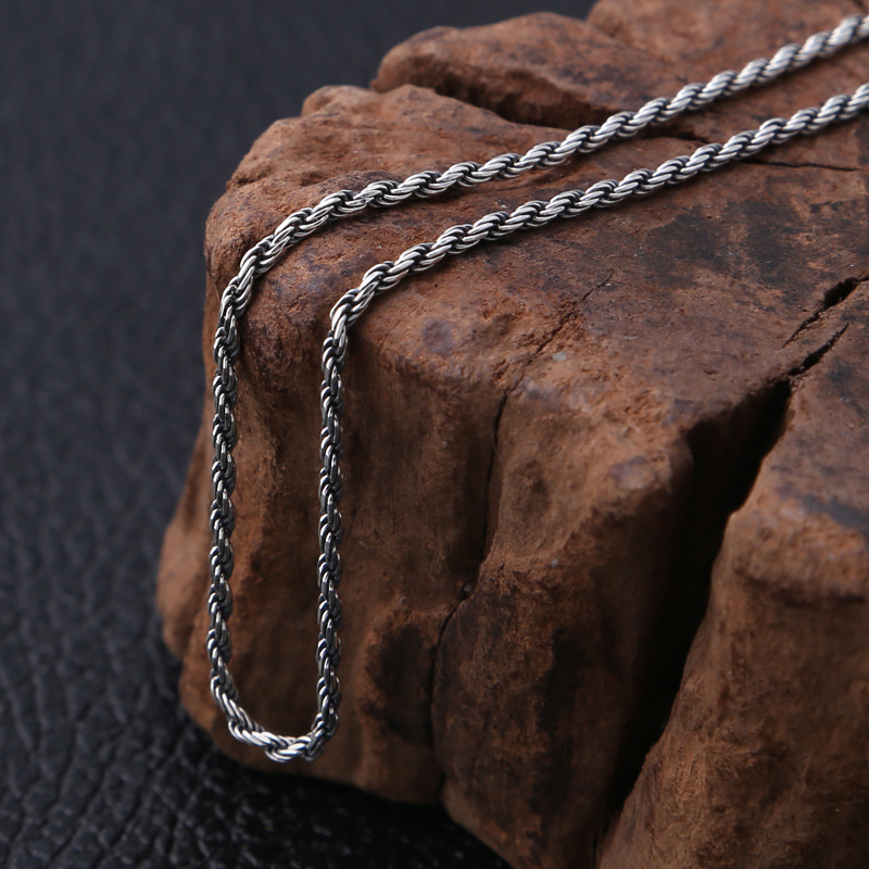 925 sterling silver braided twisted link chain men's necklaces American European gothic punk style antique vintage luxury jewelry accessories gifts