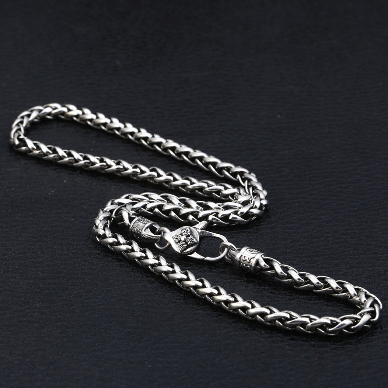 925 sterling silver foxtail link chain men's necklaces American European gothic punk style antique vintage luxury jewelry accessories gifts