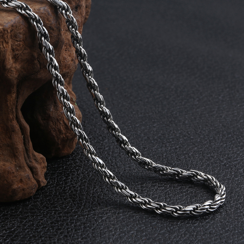 925 sterling silver braided twisted link chain men's necklaces American European gothic punk style antique vintage luxury jewelry accessories gifts