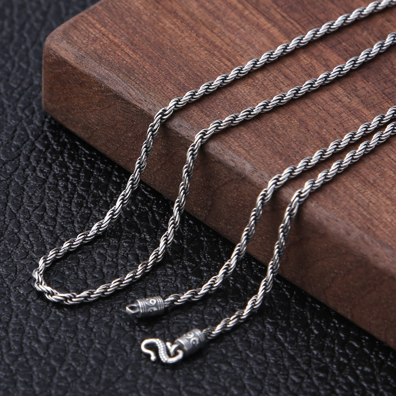 925 sterling silver braided twisted link chain men's necklaces American European gothic punk style antique vintage luxury jewelry accessories gifts