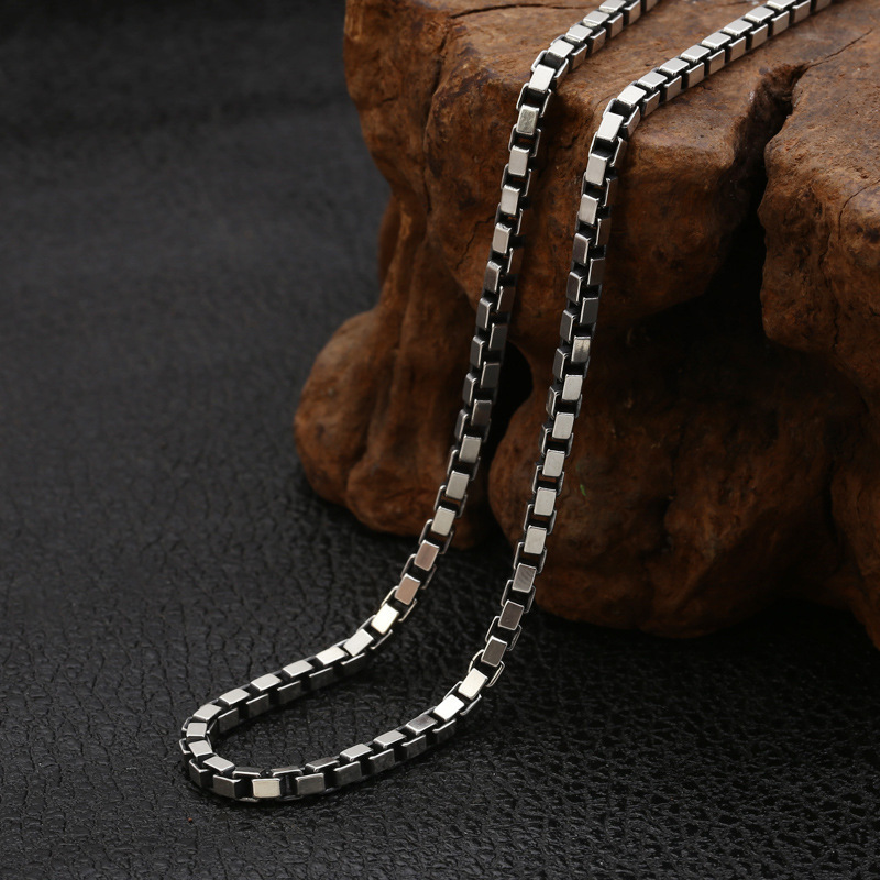 925 sterling silver box chain men's necklaces American European gothic punk style antique vintage luxury jewelry accessories gifts