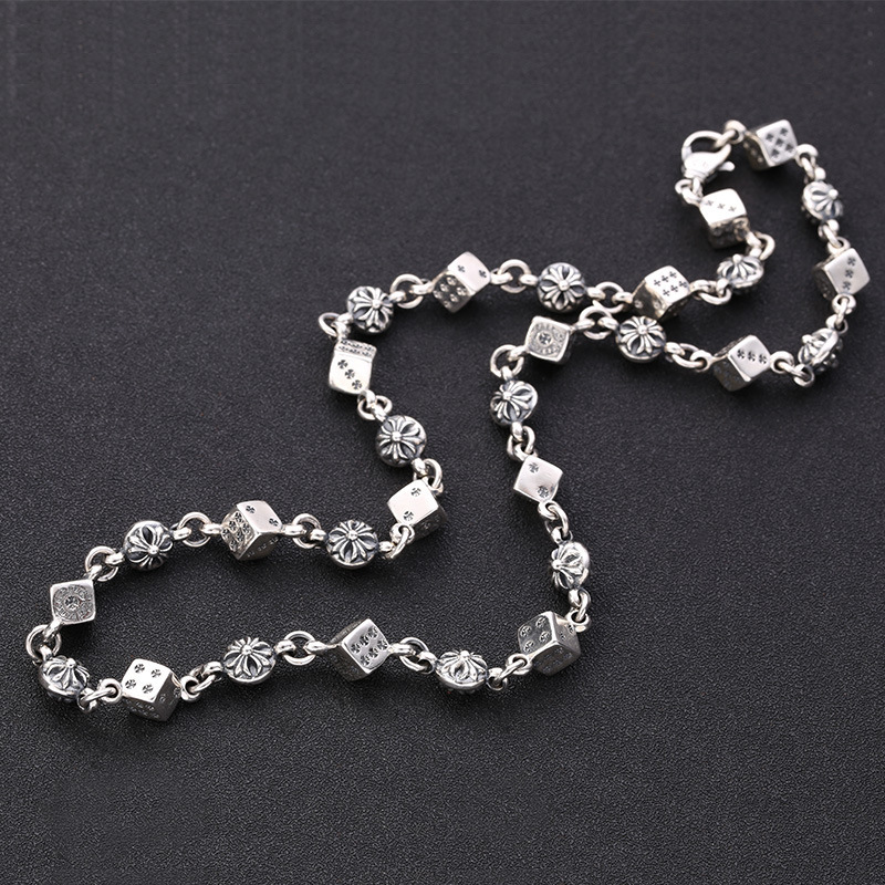 925 sterling silver dices cube crosses link chain necklaces gothic punk style antique vintage luxury jewelry accessories gifts