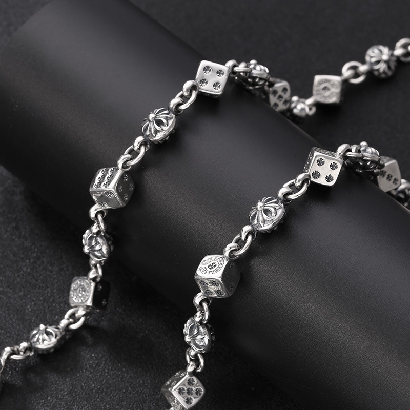 925 sterling silver dices cube crosses link chain necklaces gothic punk style antique vintage luxury jewelry accessories gifts