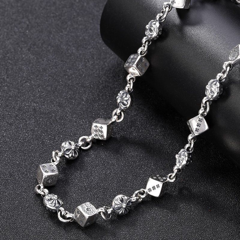 925 sterling silver dices cube crosses link chain necklaces gothic punk style antique vintage luxury jewelry accessories gifts