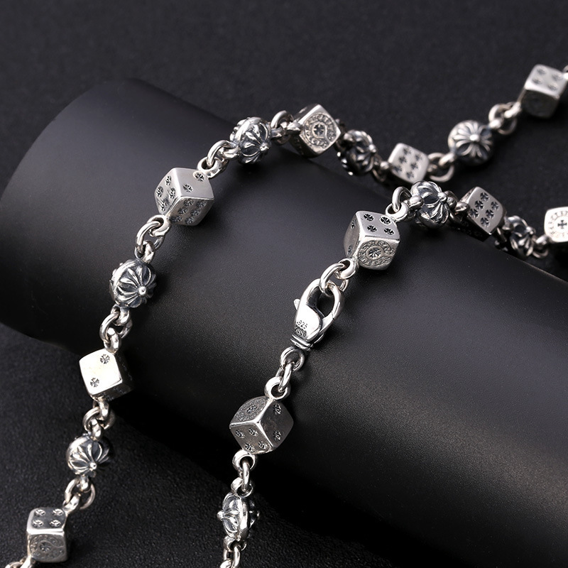 925 sterling silver dices cube crosses link chain necklaces gothic punk style antique vintage luxury jewelry accessories gifts