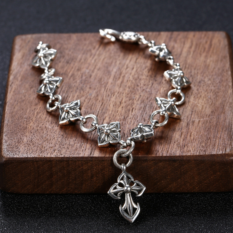 925 sterling silver crosses charm link chain bracelets antique gothic punk jewelry accessories with toggle clasps