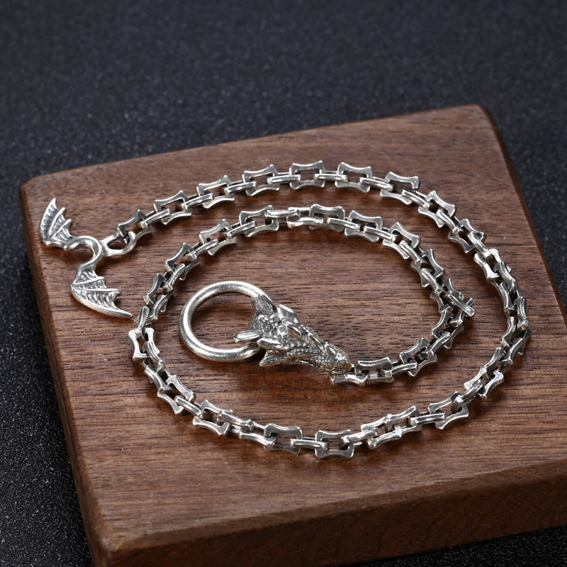 925 sterling silver link chain men's necklaces with dragon toggle clasp gothic punk hiphop antique vintage luxury jewelry accessories