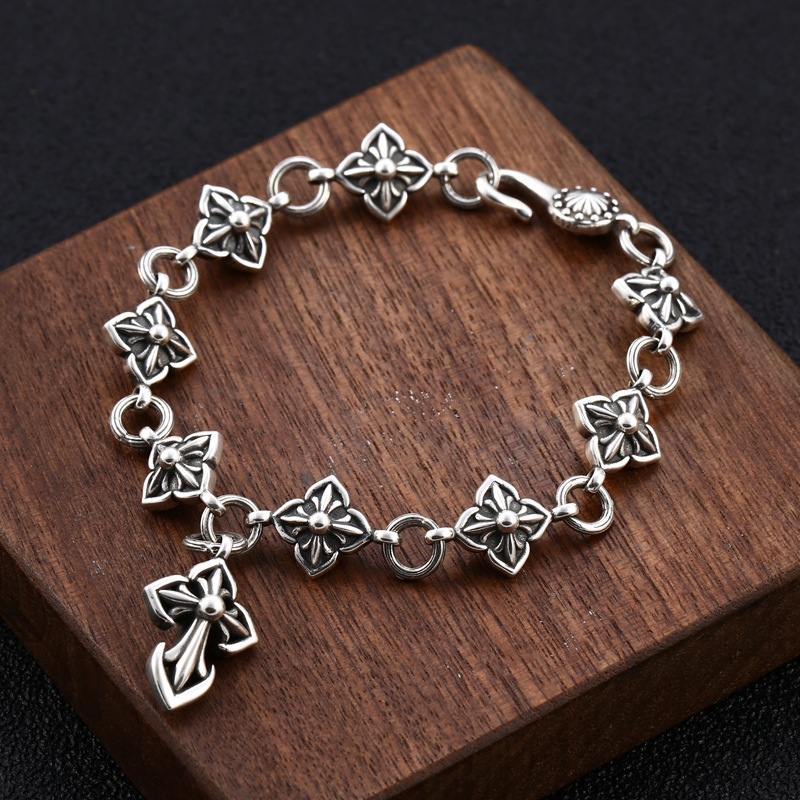 925 sterling silver crosses charm link chain bracelets antique gothic punk jewelry accessories with toggle clasps
