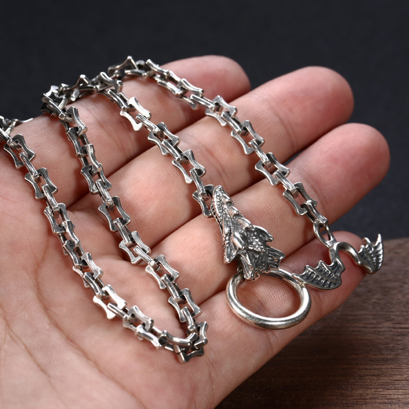 925 sterling silver link chain men's necklaces with dragon toggle clasp gothic punk hiphop antique vintage luxury jewelry accessories