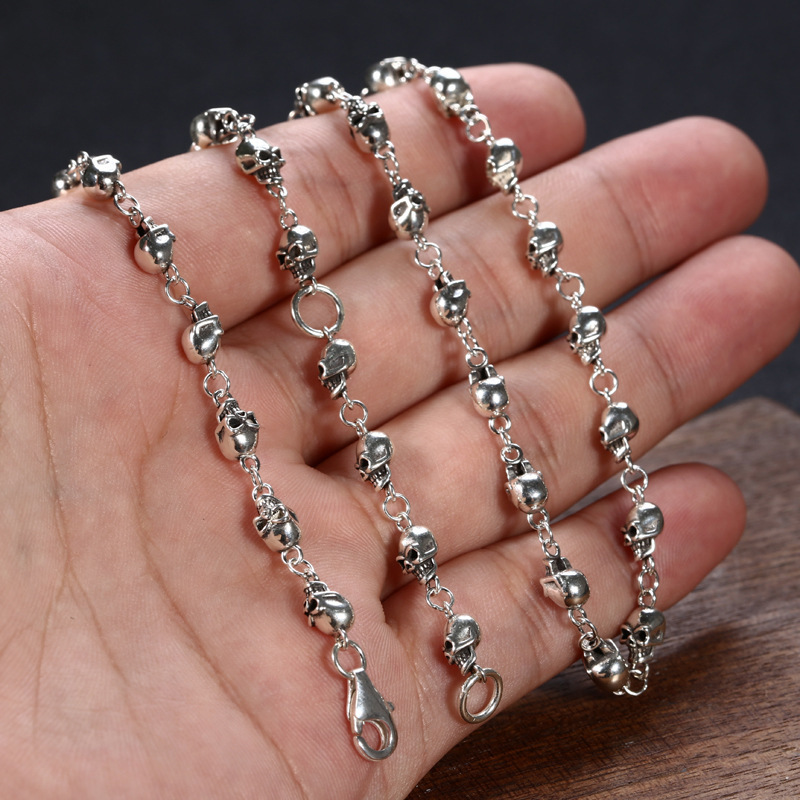 925 sterling silver skull skeleton link chain necklaces gothic punk hiphop style antique vintage luxury jewelry accessories gifts