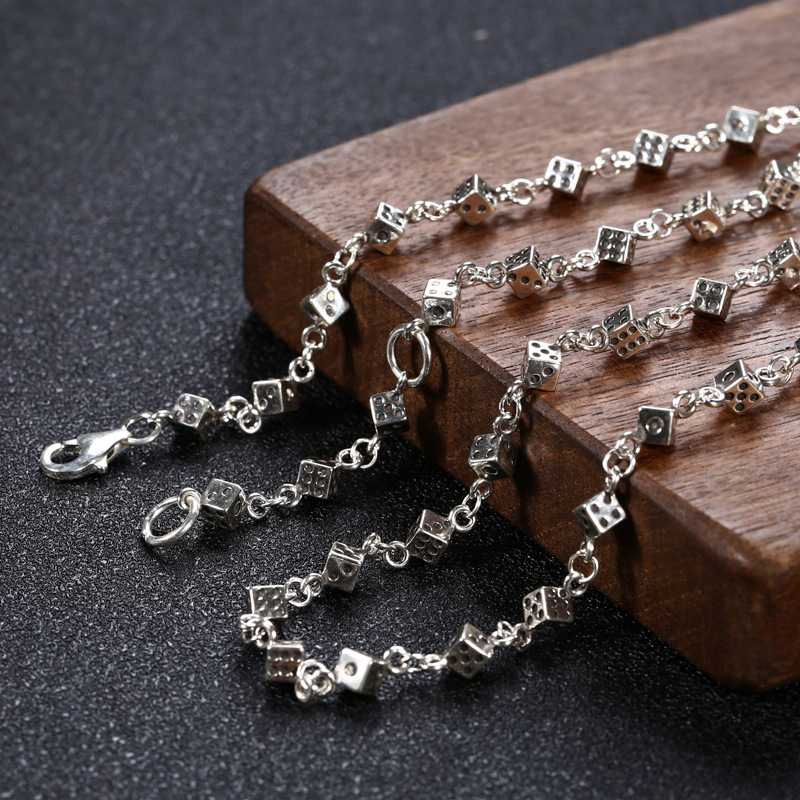 925 sterling silver dices cube link chain necklaces gothic punk hiphop style antique vintage luxury jewelry accessories gifts