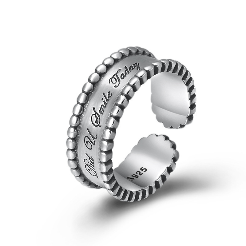 925 sterling silver adjustable band rings with letters antique handmade punk hip-hop Luxury jewelry accessories