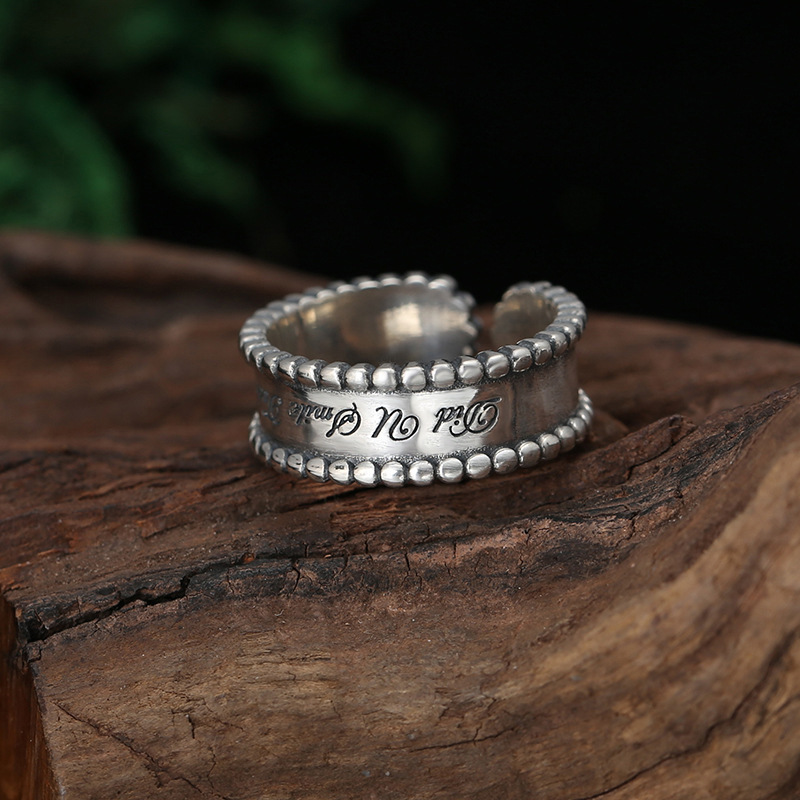 925 sterling silver adjustable band rings with letters antique handmade punk hip-hop Luxury jewelry accessories