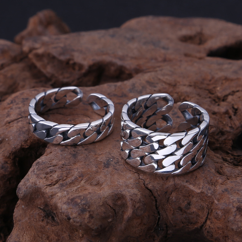 925 sterling silver chain link adjustable couple band rings antique handmade designer punk hip-hop Luxury jewelry accessories