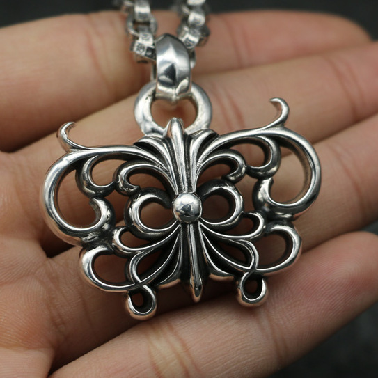 925 sterling silver butterfly pendants gothic punk hiphop antique vintage luxury jewelry accessories gifts