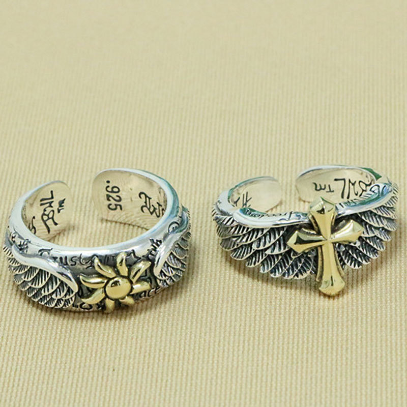 925 sterling silver sun crosses adjustable band rings with antique vintage punk hip-hop Luxury jewelry accessories