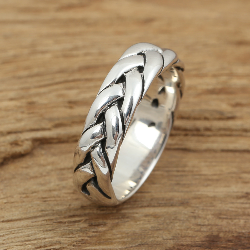 925 sterling silver braided band rings antique handmade vintage punk hip-hop Luxury jewelry accessories