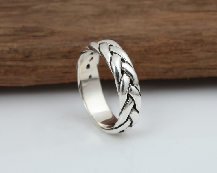 925 sterling silver braided band rings antique handmade vintage punk hip-hop Luxury jewelry accessories