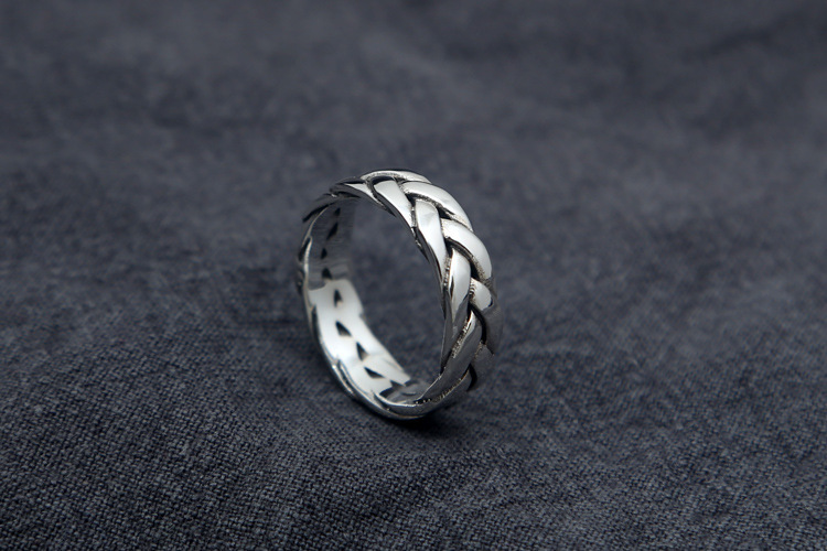 925 sterling silver smooth braided texture band rings antique handmade vintage punk hip-hop Luxury jewelry accessories