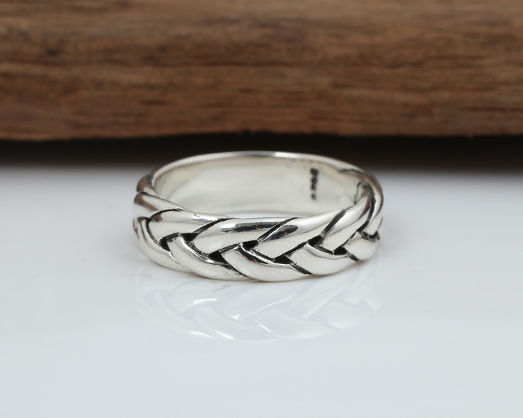 925 sterling silver braided band rings antique handmade vintage punk hip-hop Luxury jewelry accessories