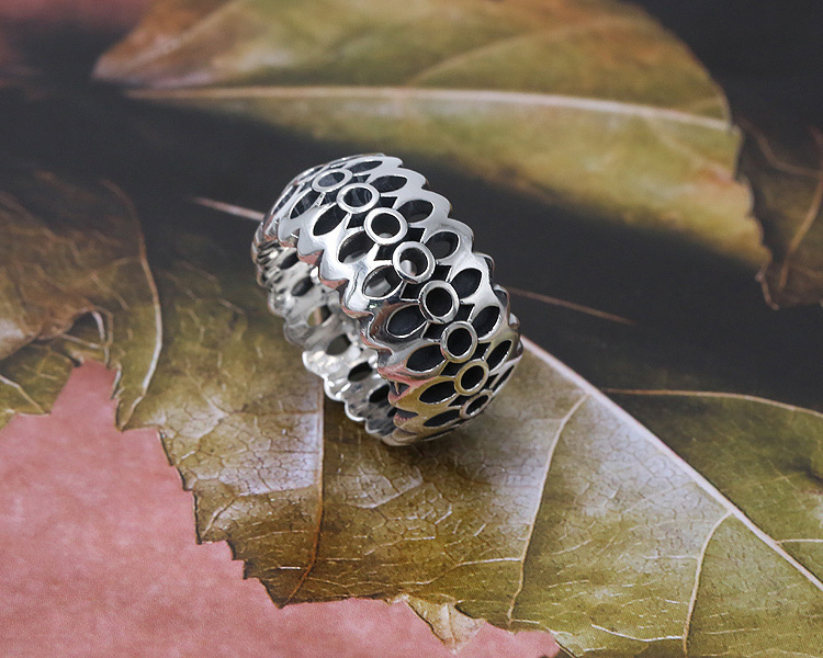 925 sterling silver hollowed flower band rings American antique handmade punk hip-hop Luxury jewelry accessories