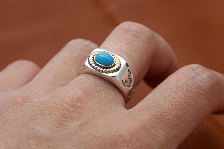 925 sterling silver band rings with turquoise stone antique vintage punk hip-hop Luxury jewelry accessories