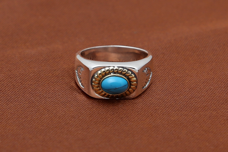 925 sterling silver band rings with turquoise stone antique vintage punk hip-hop Luxury jewelry accessories