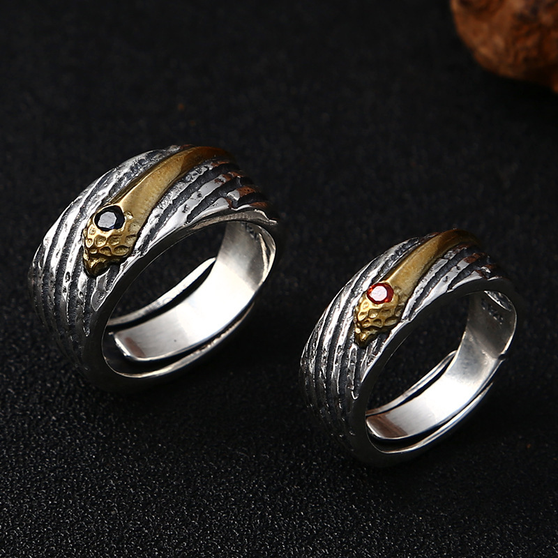 925 sterling silver adjustable band couple rings with stone antique handmade punk hip-hop Luxury jewelry