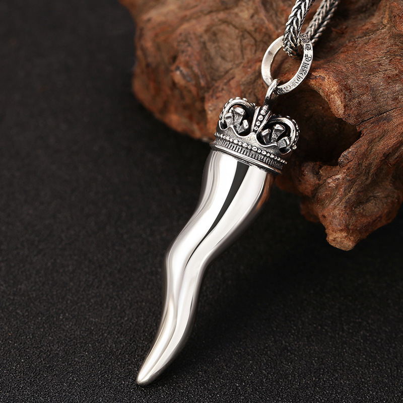 925 sterling silver crown wolf tooth necklaces pendant gothic punk hiphop antique vintage luxury jewelry accessories