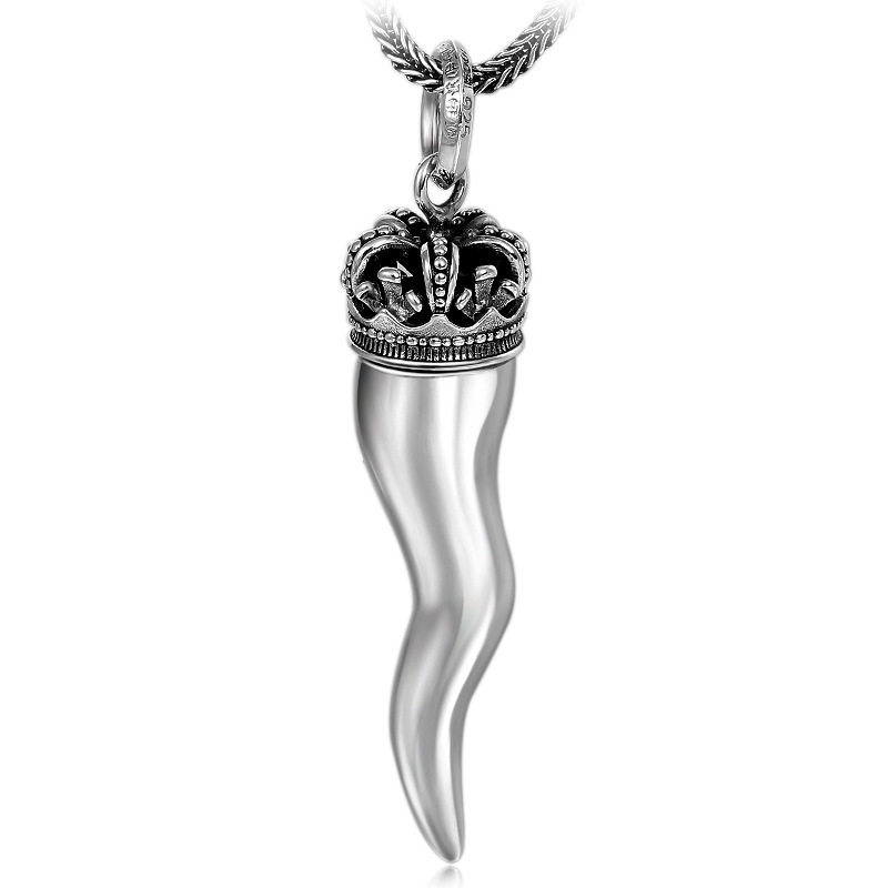 925 sterling silver crown wolf tooth necklaces pendant gothic punk hiphop antique vintage luxury jewelry accessories