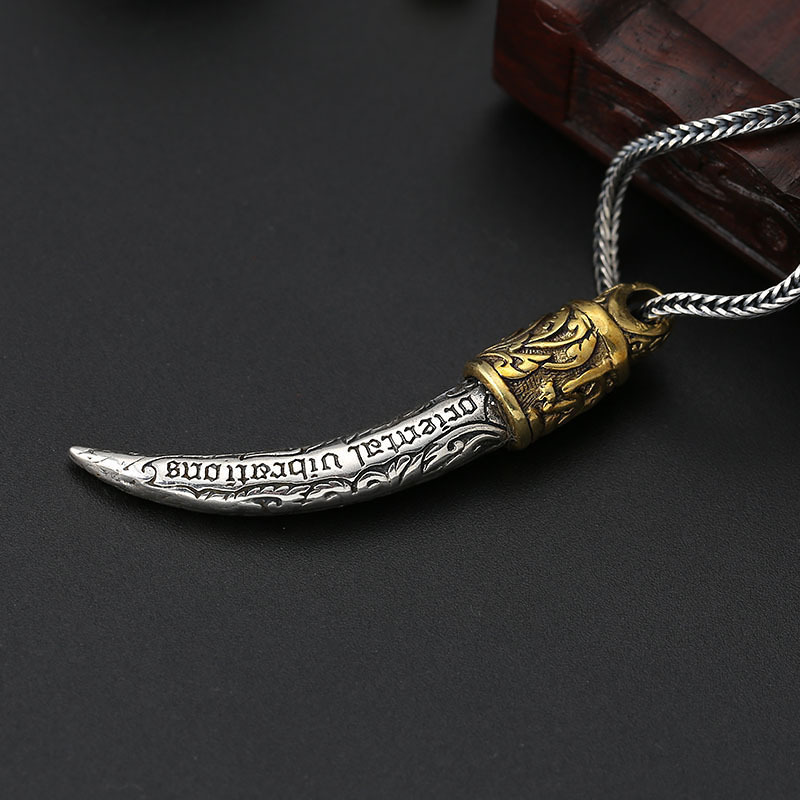 925 sterling silver wolf tooth necklace pendants relievo textures vintage gothic punk antique designer Luxury jewelry accessories