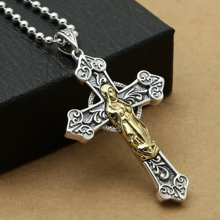 925 sterling silver cross necklace pendants virgin Mary vintage gothic punk antique designer Luxury jewelry accessories