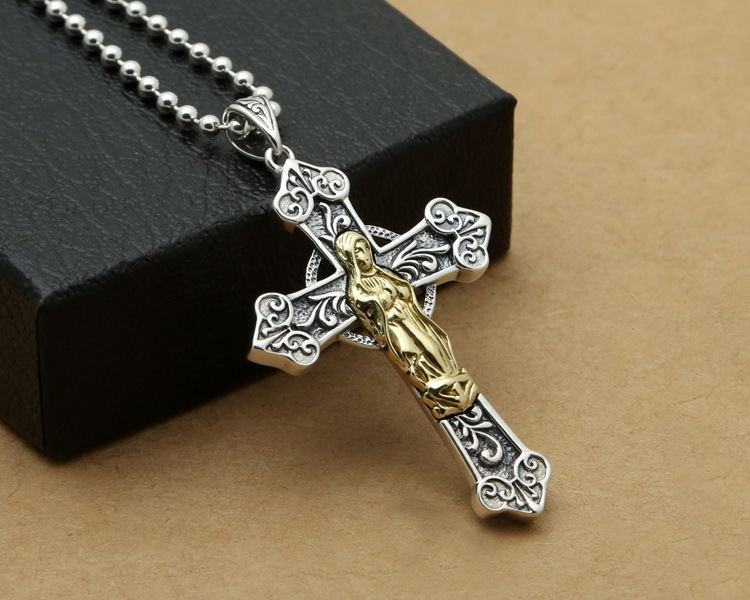 925 sterling silver cross necklace pendants virgin Mary vintage gothic punk antique designer Luxury jewelry accessories