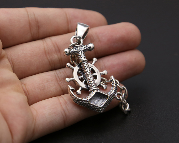 925 sterling silver anchor necklace pendants vintage gothic punk antique designer Luxury jewelry accessories