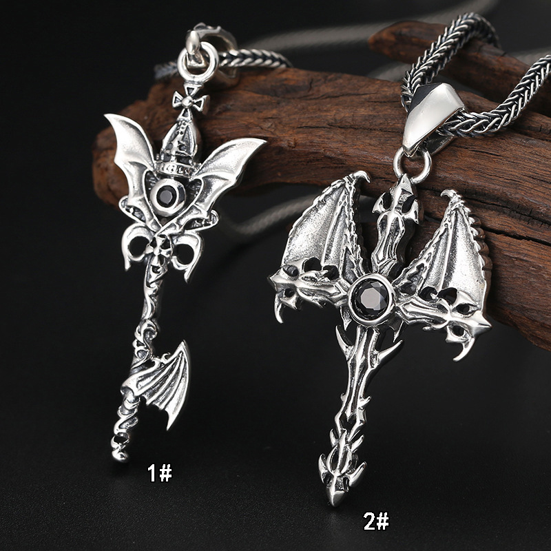 925 sterling silver necklace pendants Devil wings key magic stick vintage gothic punk antique designer Luxury jewelry accessories
