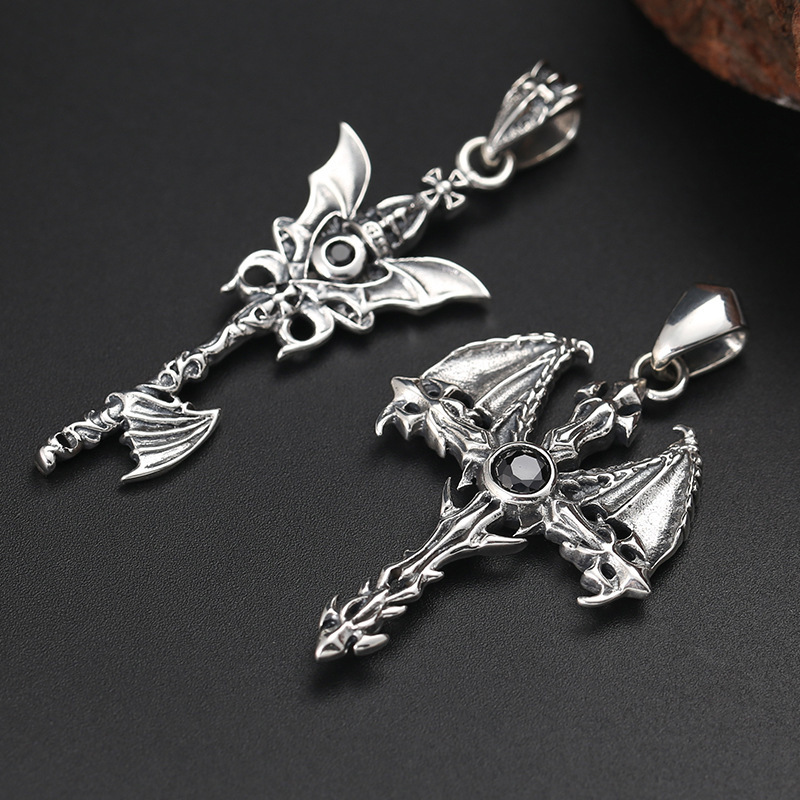 925 sterling silver necklace pendants Devil wings key magic stick vintage gothic punk antique designer Luxury jewelry accessories