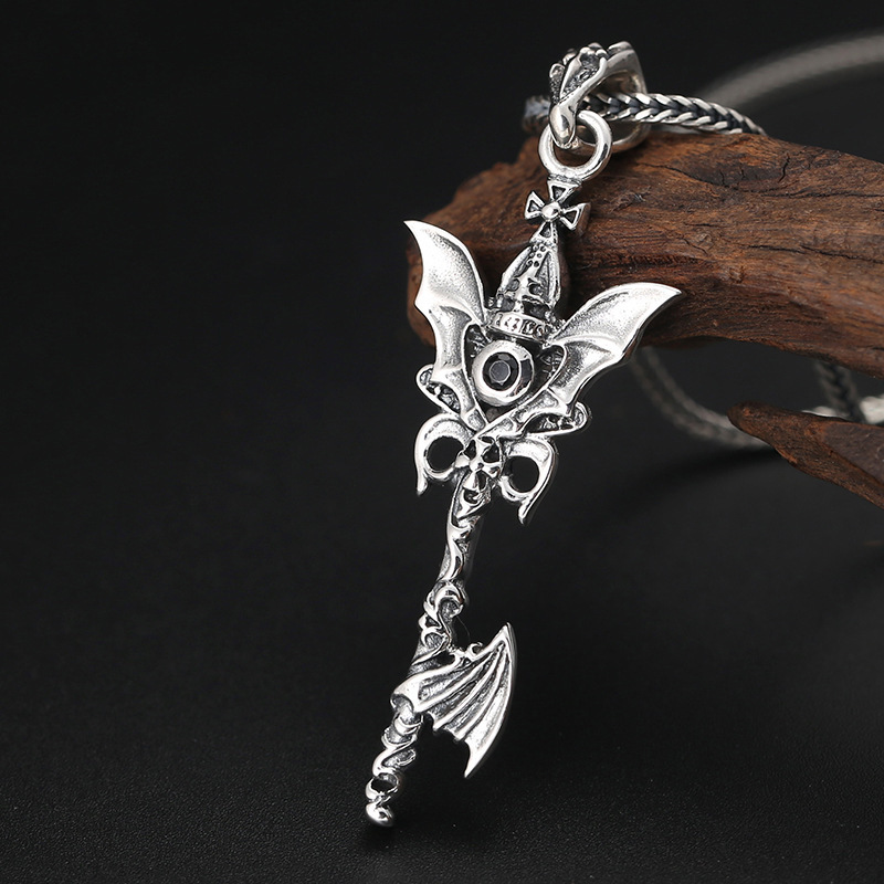 925 sterling silver necklace pendants Devil wings key magic stick vintage gothic punk antique designer Luxury jewelry accessories