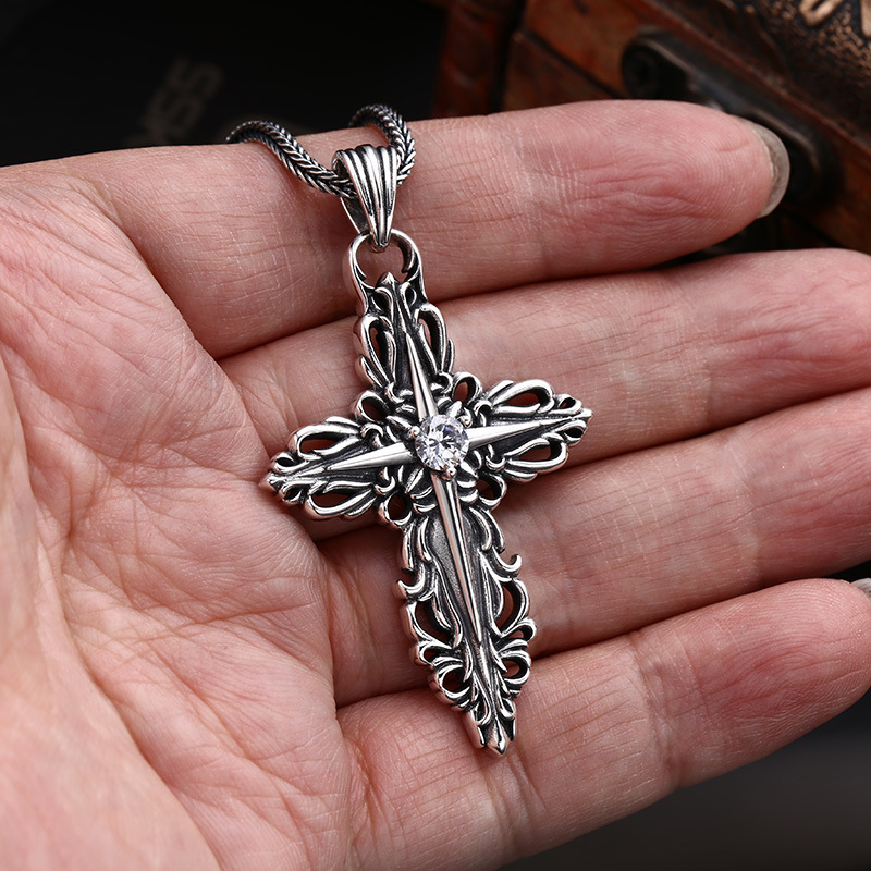 925 sterling silver cross necklace pendants vintage gothic punk antique designer Luxury jewelry accessories