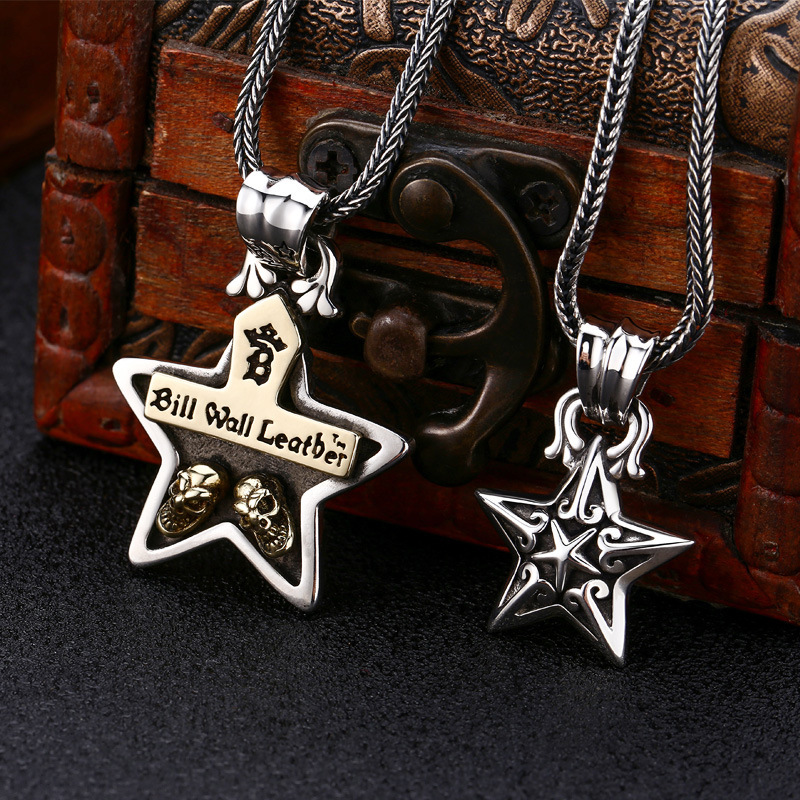 925 sterling silver star skull necklace pendants vintage gothic punk antique designer Luxury jewelry accessories