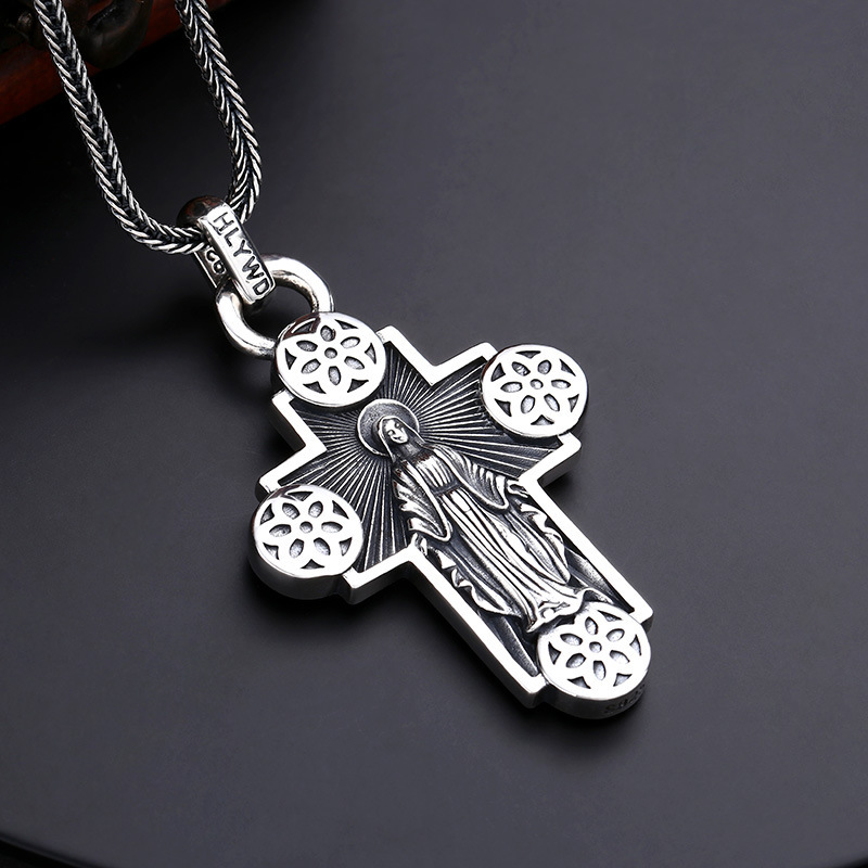 925 sterling silver cross necklace pendants Jesus flowers vintage gothic punk antique designer Luxury jewelry accessories