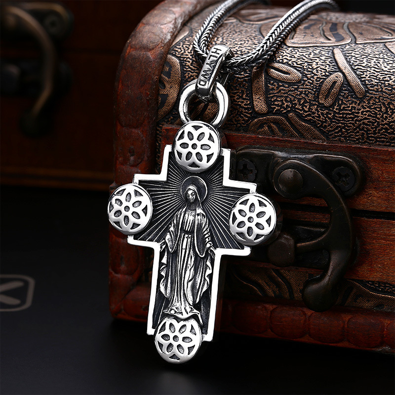 925 sterling silver cross necklace pendants Jesus flowers vintage gothic punk antique designer Luxury jewelry accessories