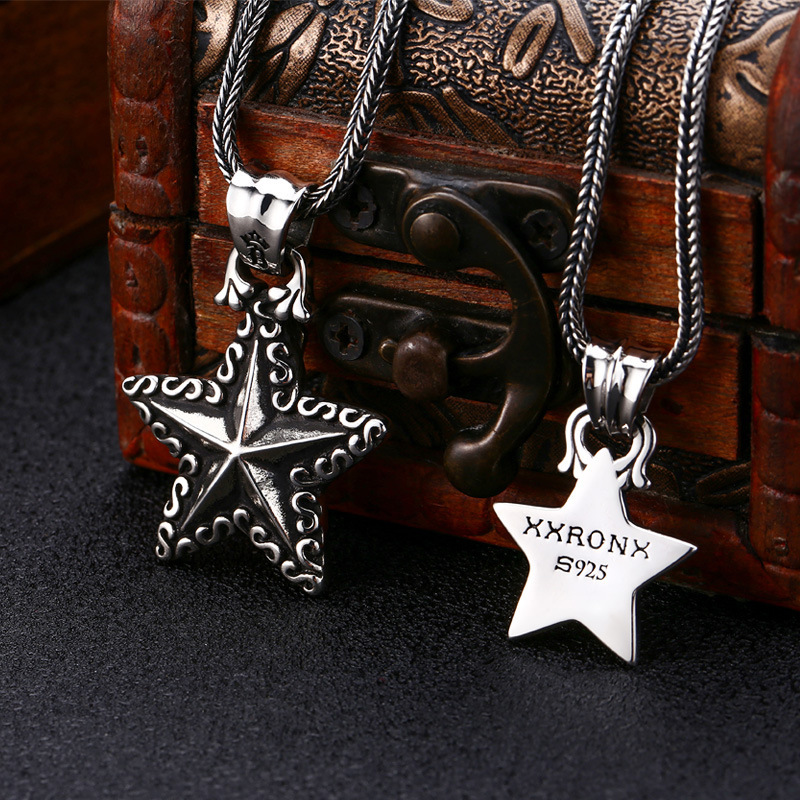 925 sterling silver star skull necklace pendants vintage gothic punk antique designer Luxury jewelry accessories